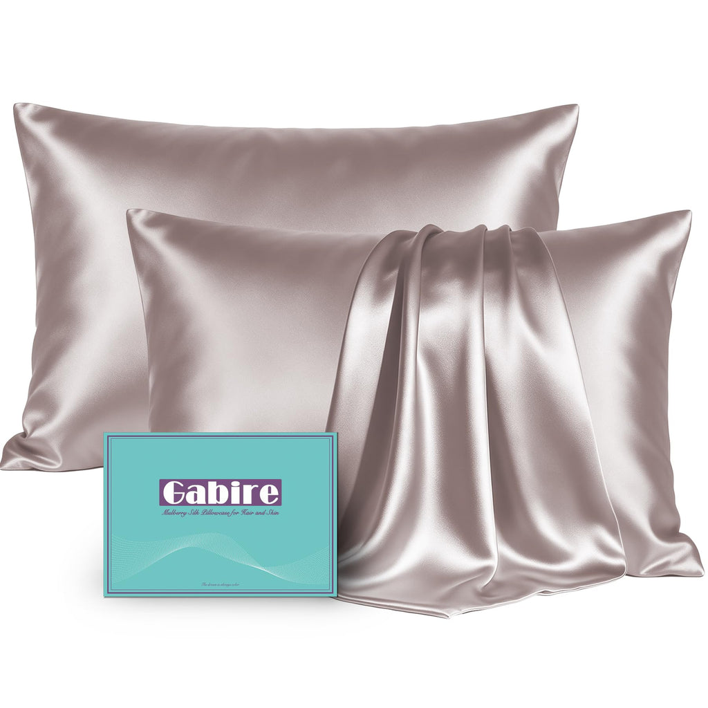 Gabire Mulberry Silk Pillowcases Set of 2, Both Sides Real Silk Pillowcase for Hair and Skin Prevent Acne Pillowcase Organic Silk Pillow case 2 Pack with Hidden Zipper, Navy Blue, Standard (20"×26")