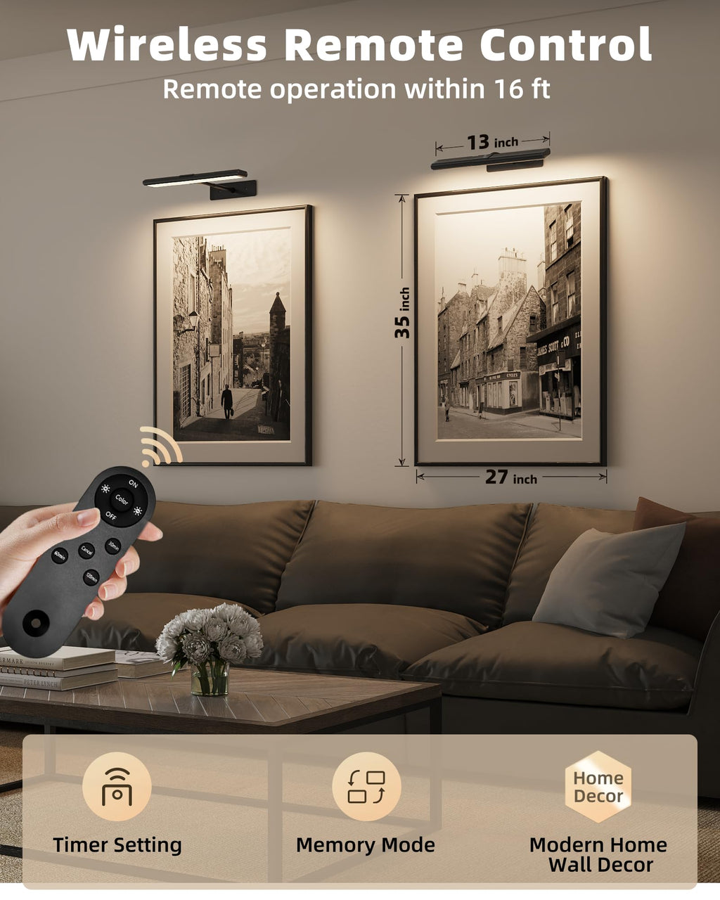 EZVALO Picture Light for Wall, 13'' Rechargeable Magnetic with Remote