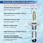 Hibbent Upgraded 3 in 1 Bathroom Sink Drain Strainer, Pop Up Stopper