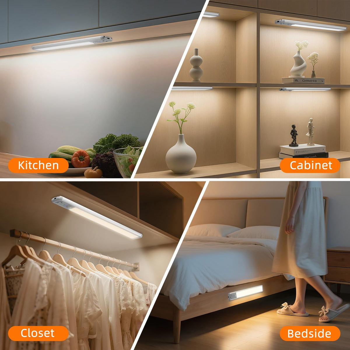 Under Cabinet Lighting Wireless, 15inch Motion Sensor Light, 3Pack-Black