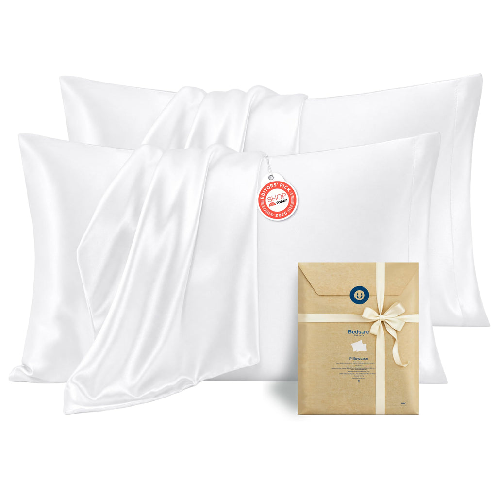 Bedsure Satin Pillowcase Standard Set of 2, Similar to Silk Pillowcase Grey