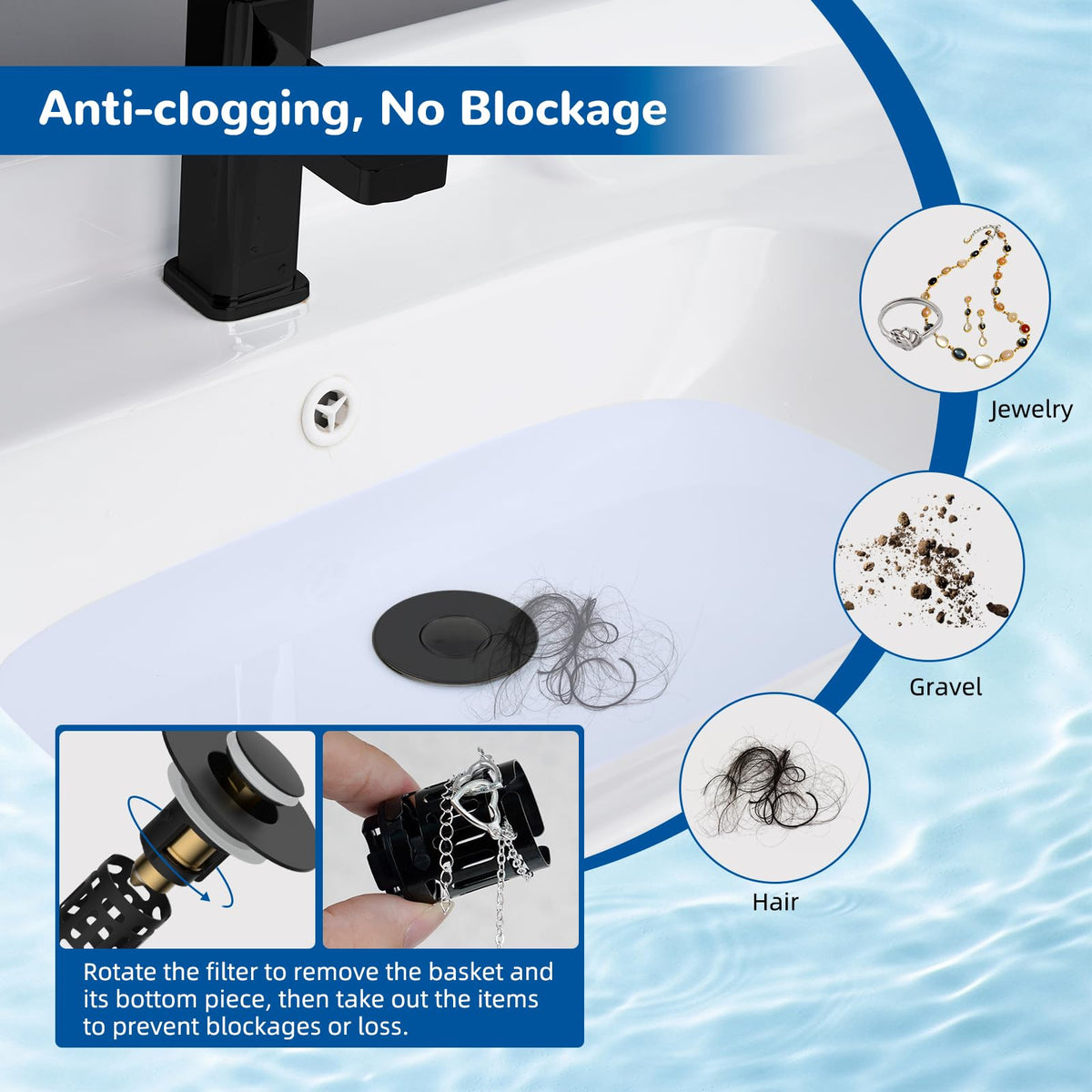 Hibbent Upgraded 3 in 1 Bathroom Sink Drain Strainer, Pop Up Stopper