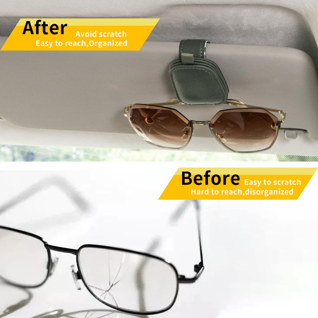 Yuoyar Magnetic Leather Sunglasses Holder for Car, 2 Packs (Silver Grey)