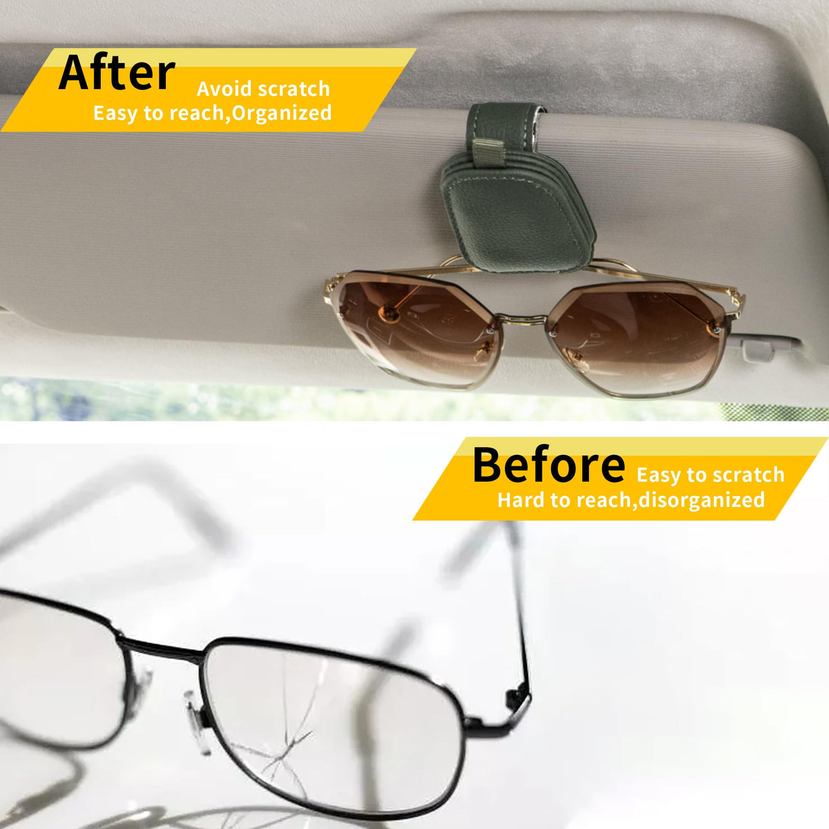 Yuoyar Magnetic Leather Sunglasses Holder for Car, 2 Packs (Silver Grey)