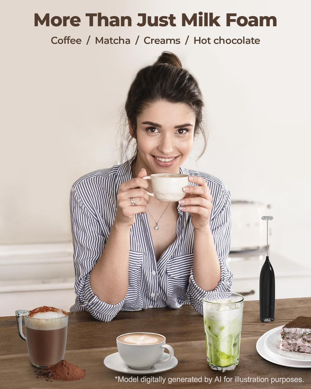 SIMPLETASTE Milk Frother Handheld Electric Foam Maker Battery Operated