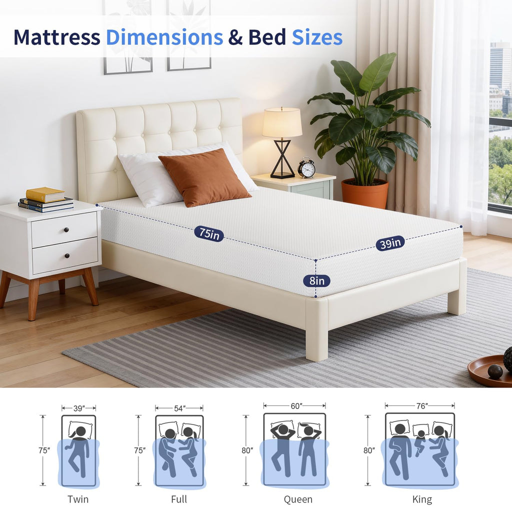 FDW | 5 Inch Twin Mattress | Medium Firm | Gel Memory Foam | White
