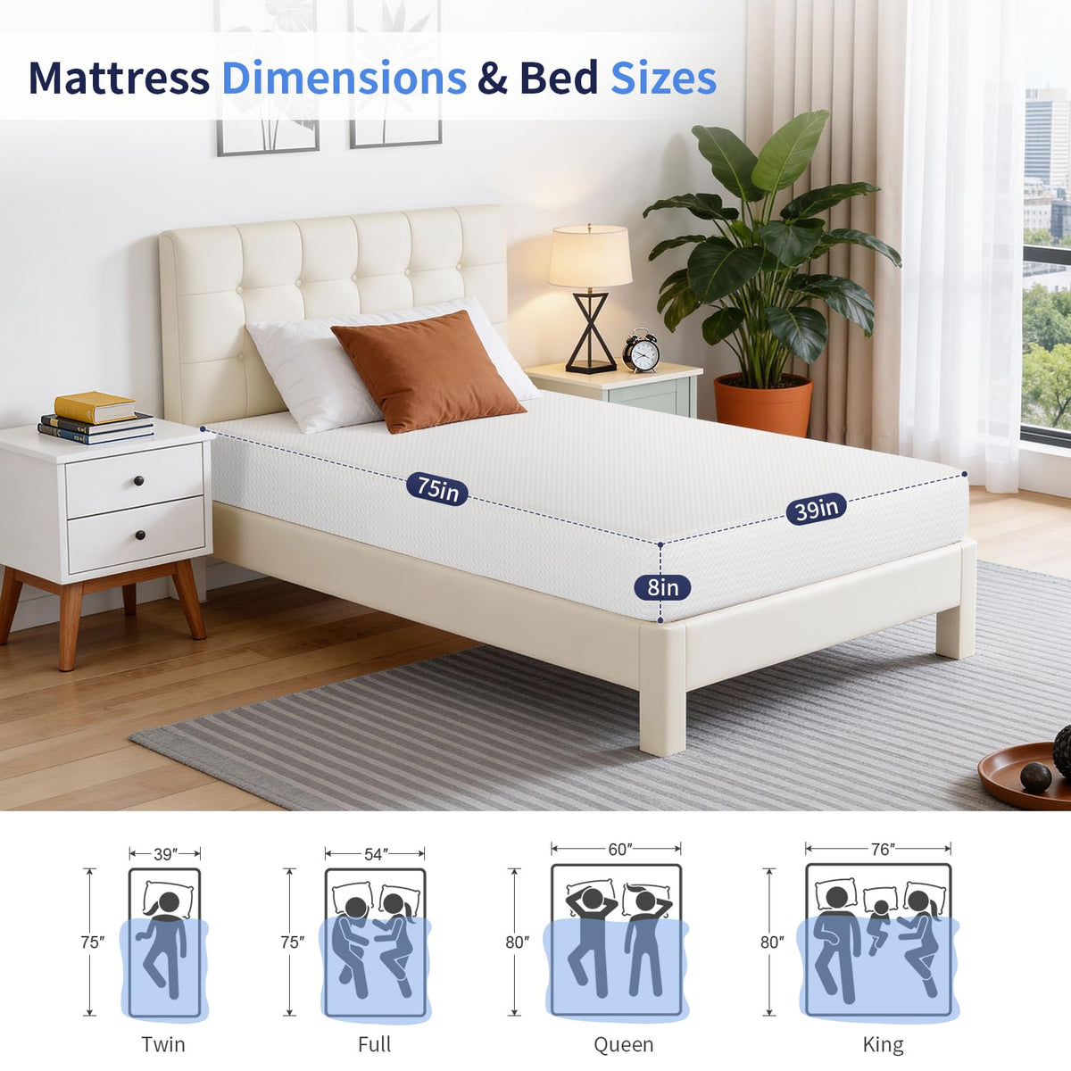 FDW | 5 Inch Twin Mattress | Medium Firm | Gel Memory Foam | White