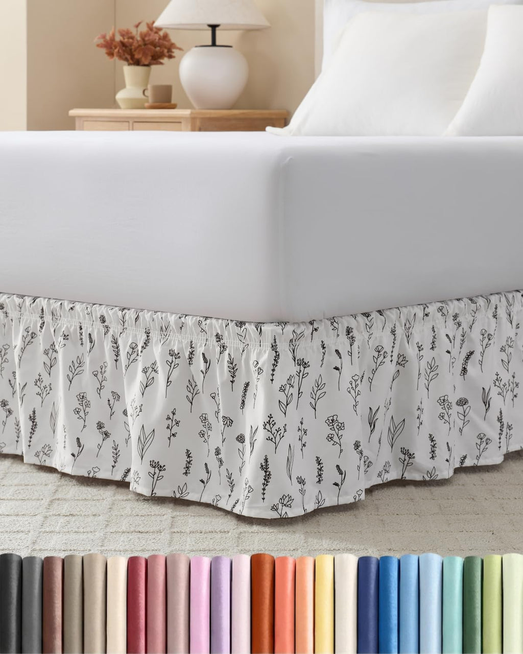 CGK Wrap Around Dust Ruffle Bed Skirt - Full Size, 14" Inch, Light Grey