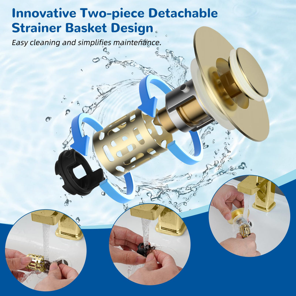 Hibbent Upgraded 3 in 1 Bathroom Sink Drain Strainer, Pop Up Stopper