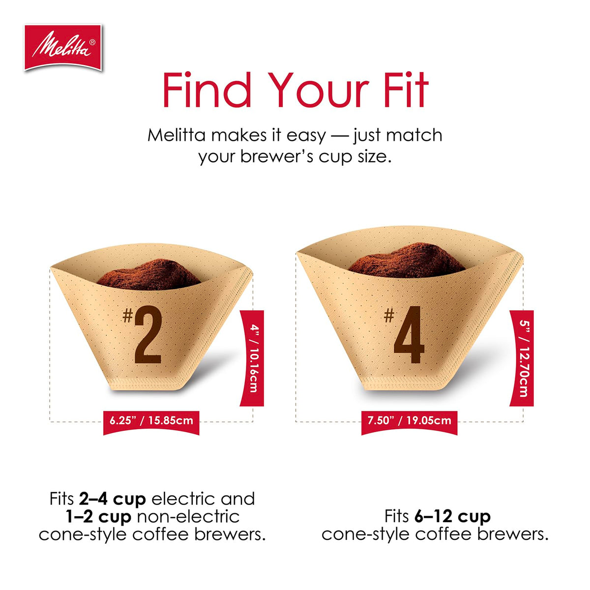 Melitta #4 Unbleached Coffee Filters, Natural Brown Cone Filters, 3-Pack