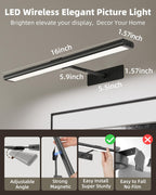 EZVALO Picture Light for Wall, 13'' Rechargeable Magnetic with Remote