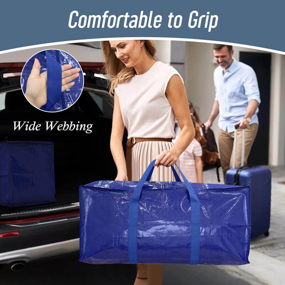 6 Pack Extra Heavy Duty Large Moving Bags with Strong Zipper, Dark Blue