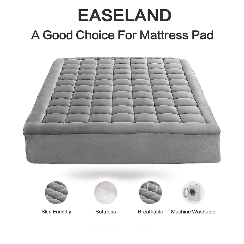EASELAND King Size Mattress Pad Cotton Pillow Top Mattress Topper White