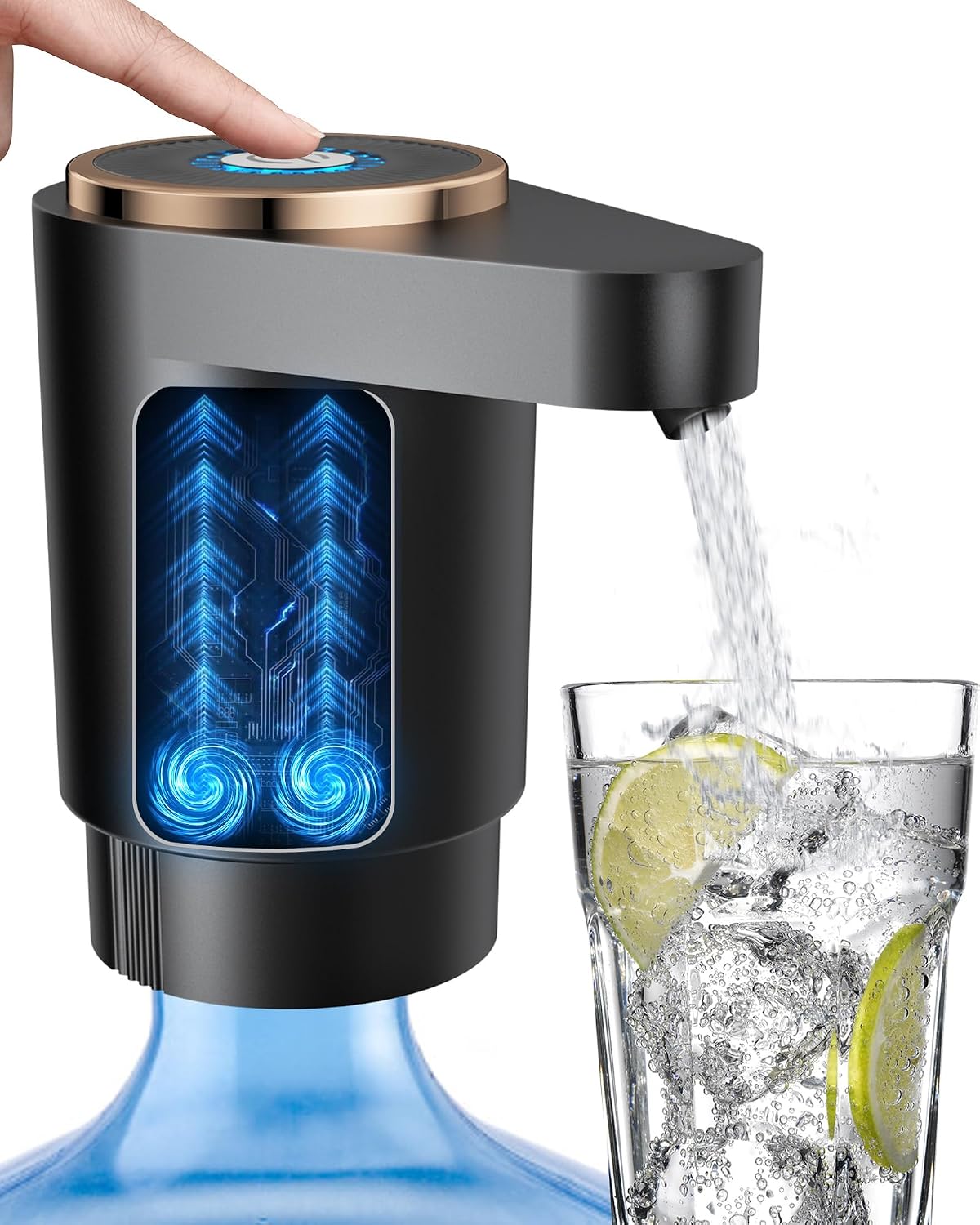 Water Jug Pump for 5 Gallon Bottle – Portable Electric USB-C Charging Dispenser, Dual Powerful Motors, Fast Flow, Fits 2-5 Gallon Jugs – Ideal for Home, Office, Camping, RV, Black
