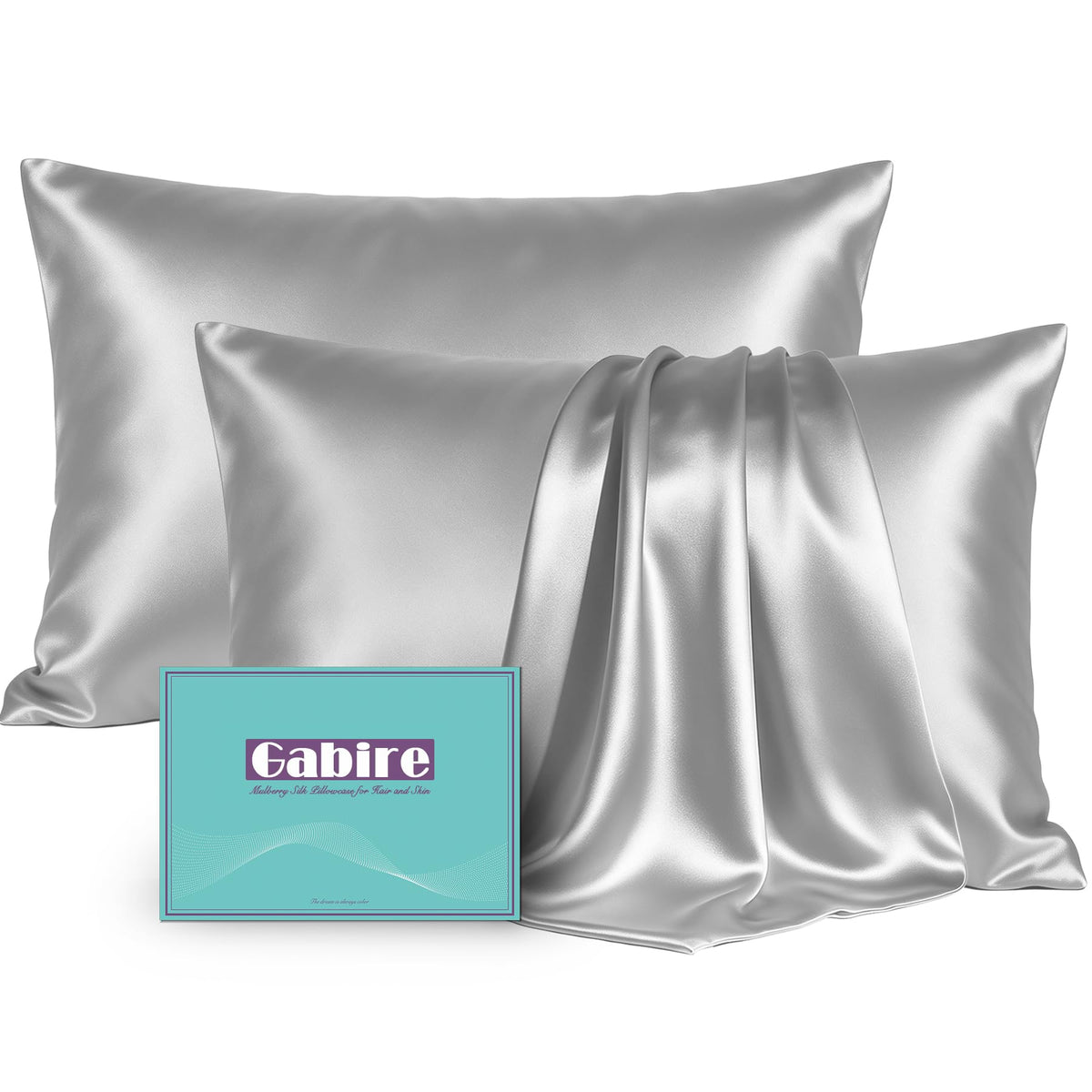 Gabire Mulberry Silk Pillowcases Set of 2, Both Sides Real Silk Pillowcase for Hair and Skin Prevent Acne Pillowcase Organic Silk Pillow case 2 Pack with Hidden Zipper, Navy Blue, Standard (20"×26")