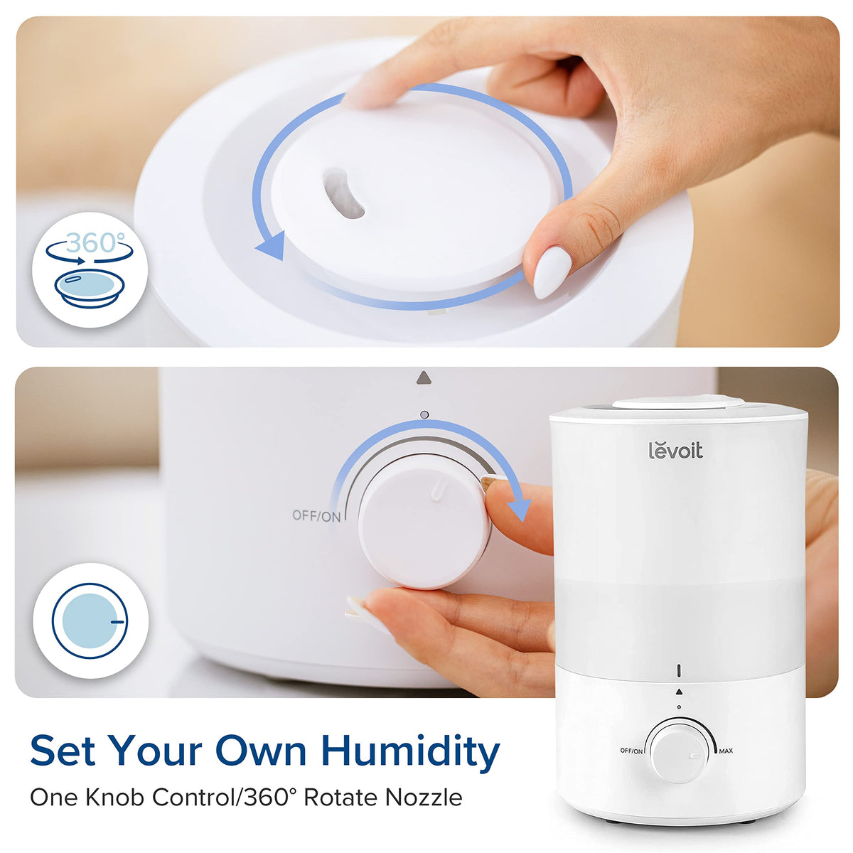Levoit Top Fill Humidifiers for Bedroom, 2.5L Tank for Large Room, 25dB