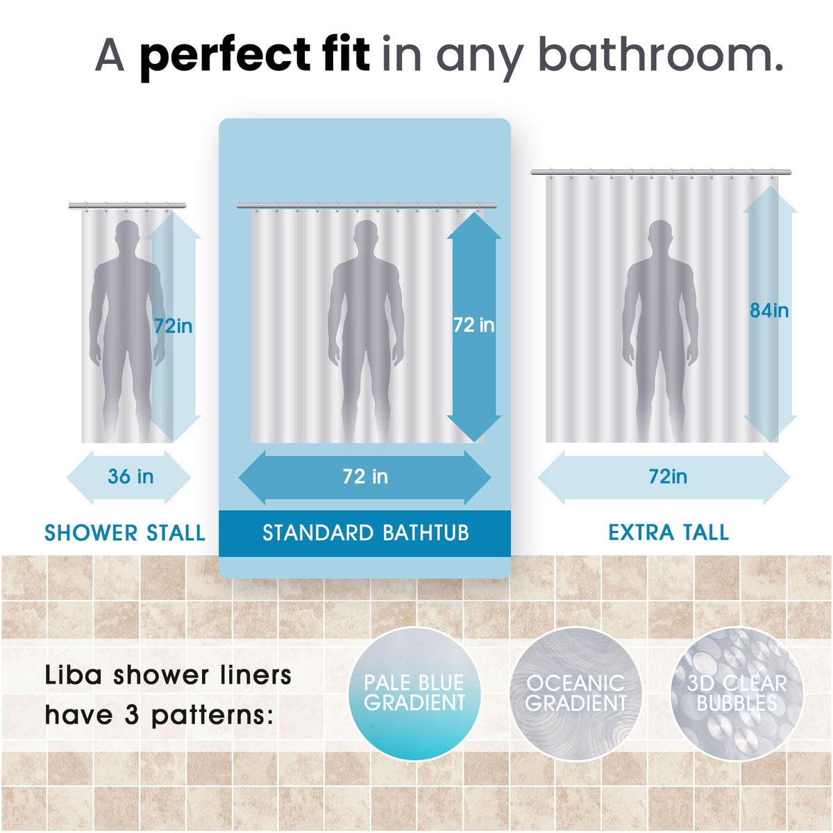 LiBa Shower Curtain PEVA 8G, 72x72 Inch Waterproof Clear