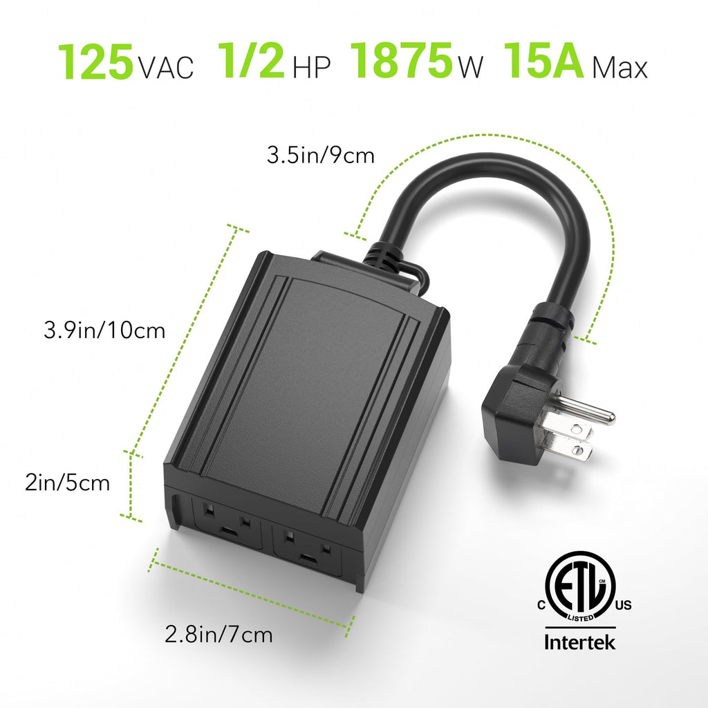BN-LINK Outdoor 24-Hour Mechanical Timer Outlet, 2 Grounded Outlets
