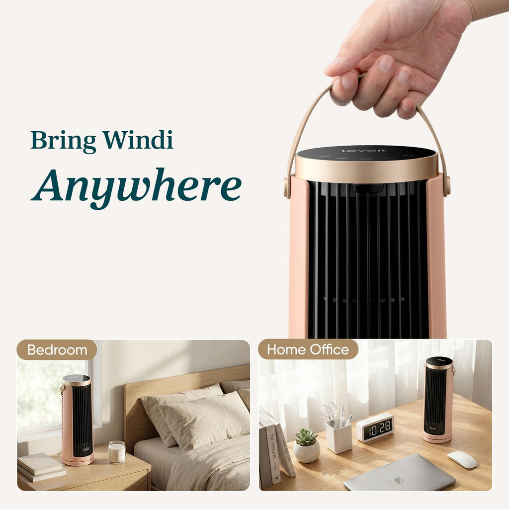 Levoit Tower Fan for Bedroom, 20dB Quiet Desk Fan, Easy to Carry & Plug-in