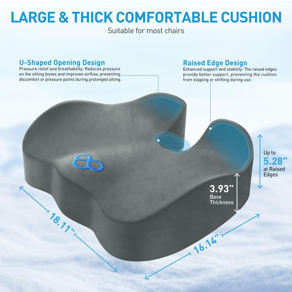 BlissTrends Memory Foam Seat Cushion for Office Chair & Car Seat, Black