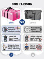 HOMESURE Supports 200lbs Heavy Duty Moving Bags - Strong Zipper & Wrap-Around Handles - Water-Resistant Storage Totes, Durable Alternative to Moving Boxes - 4 Pack - Semi-Transparent