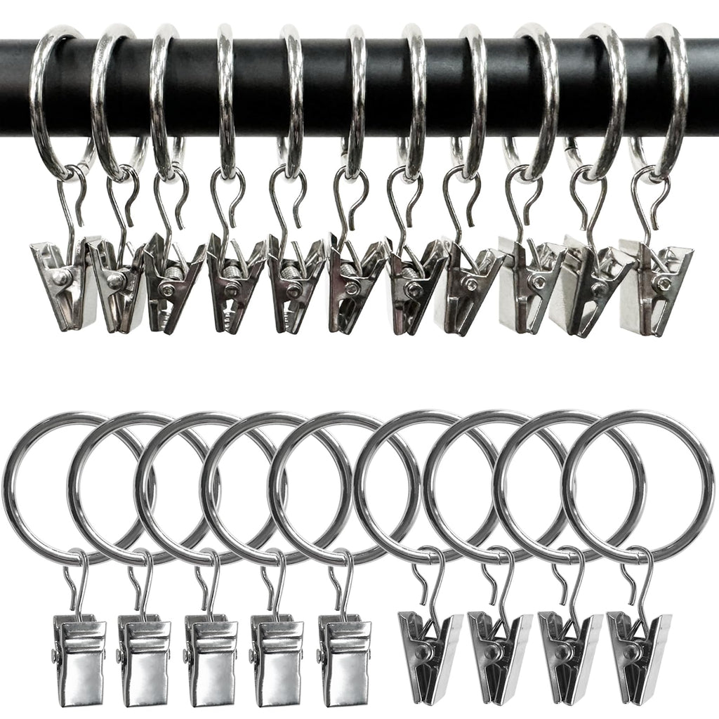 40 Pack Metal Curtain Rings with Clips, 1.5 in ID, Gold