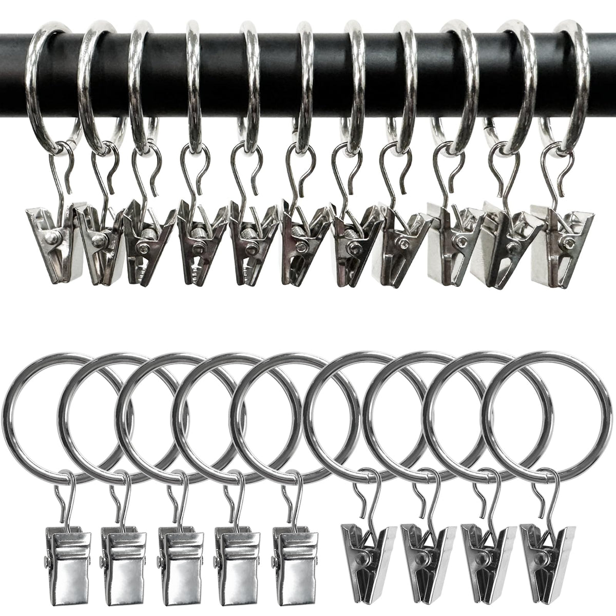 40 Pack Metal Curtain Rings with Clips, 1.5 in ID, Gold