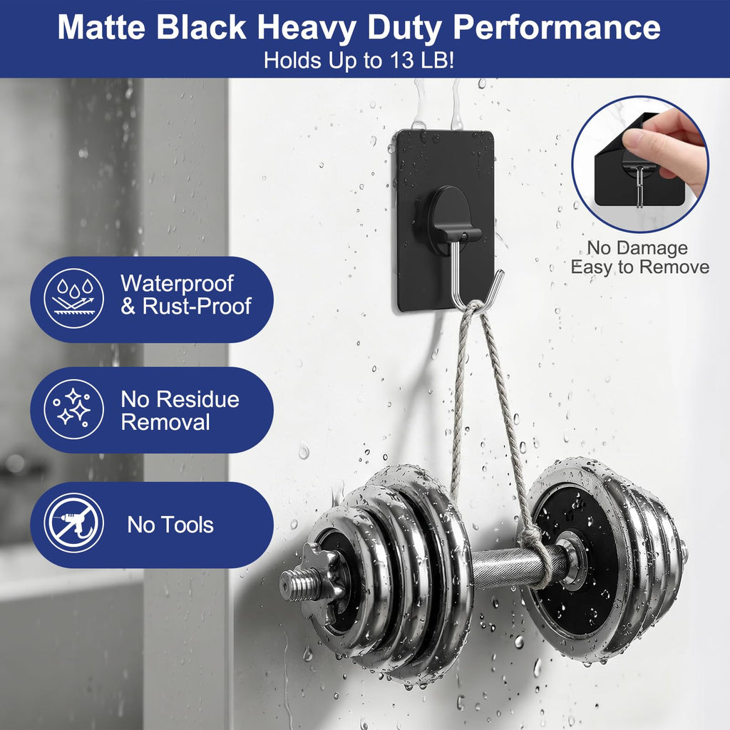 Adhesive Wall Hooks No Drill Clear Heavy Duty, 13LB Sticky 12 Pack