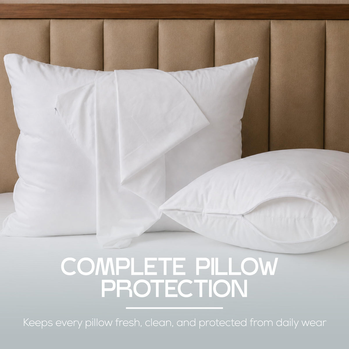 Set of 2 Pillow Protectors with Zipper Standard Size, Pillow Covers