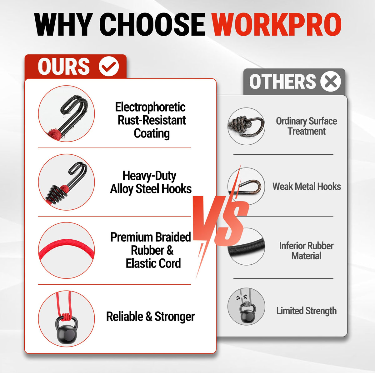 WORKPRO 24" Bungee Cords with Hooks, 4 Pack Heavy Duty Outdoor Bungee Strap