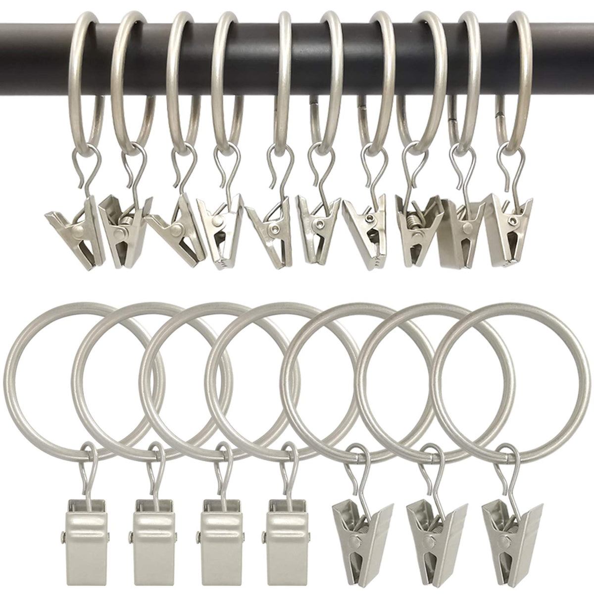 40 Pack Metal Curtain Rings with Clips, 1.5 in ID, Gold
