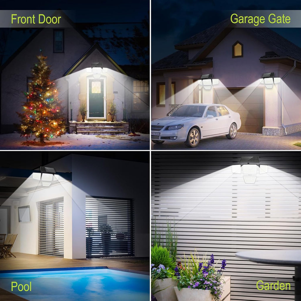 daphino 3000LM Solar Lights, Motion Sensor Outdoor Lights, 4-Head, 2 Pack