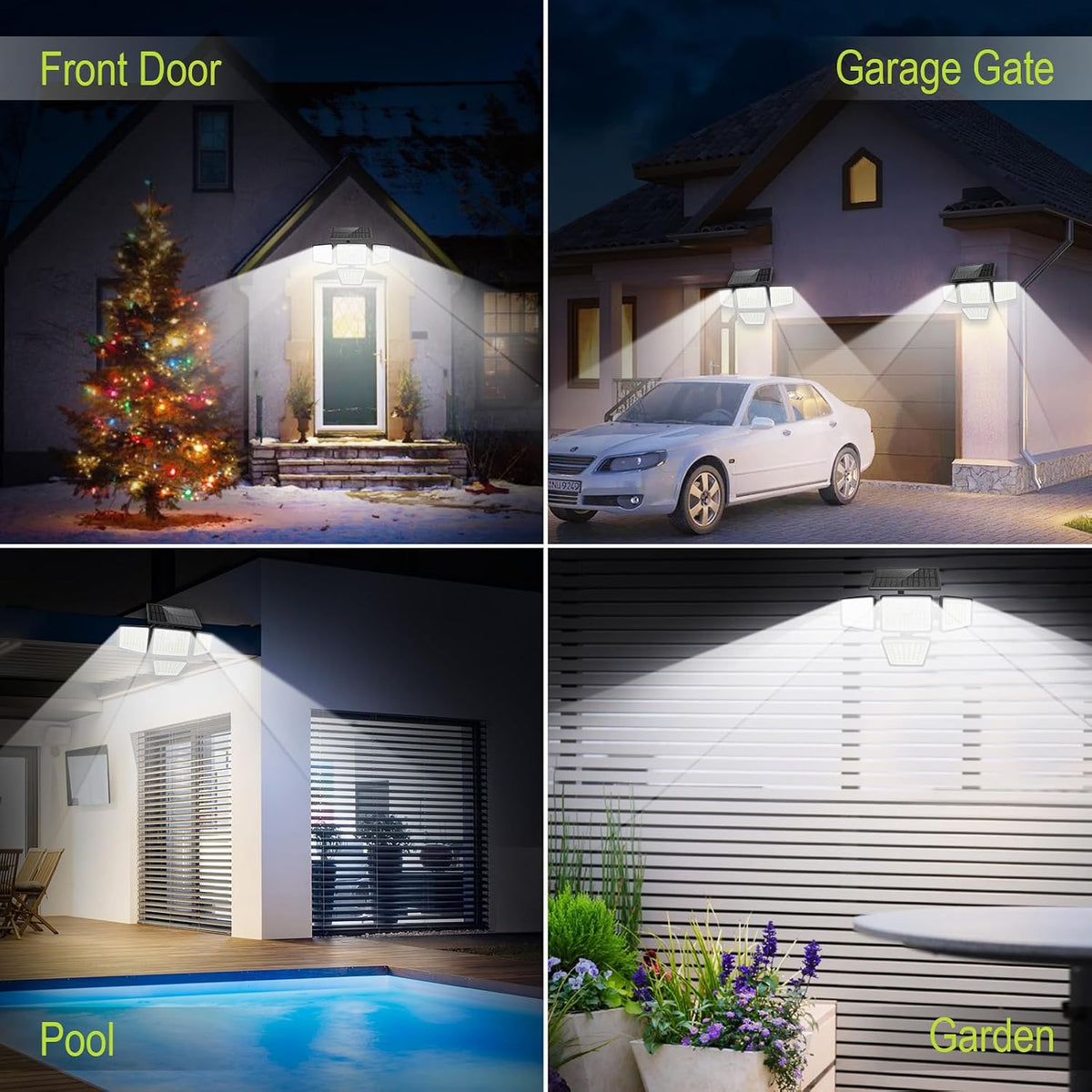 daphino 3000LM Solar Lights, Motion Sensor Outdoor Lights, 4-Head, 2 Pack