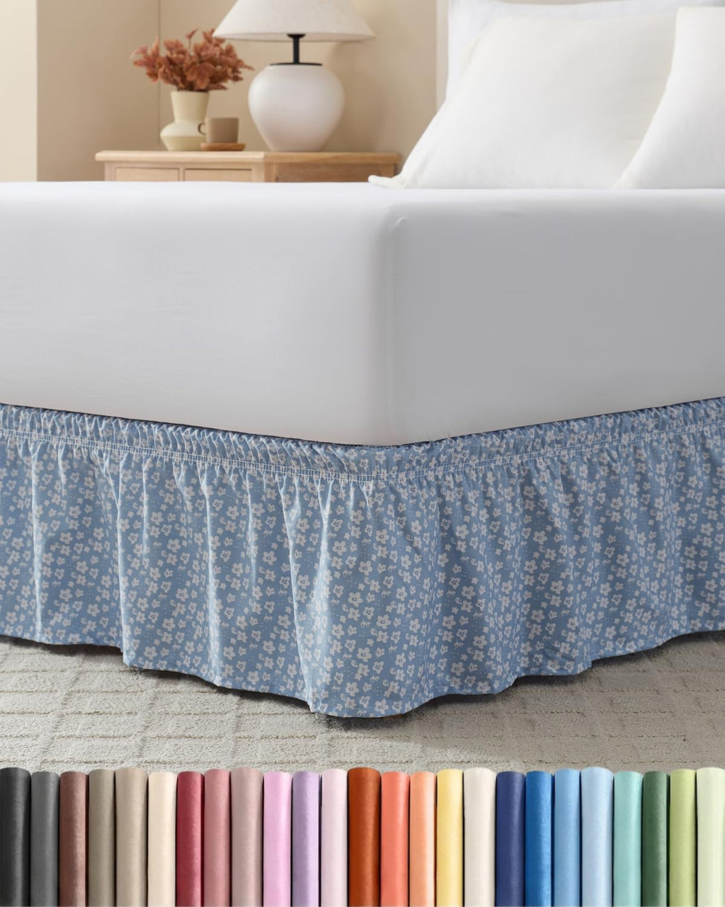 CGK Wrap Around Dust Ruffle Bed Skirt - Full Size, 14" Inch, Light Grey