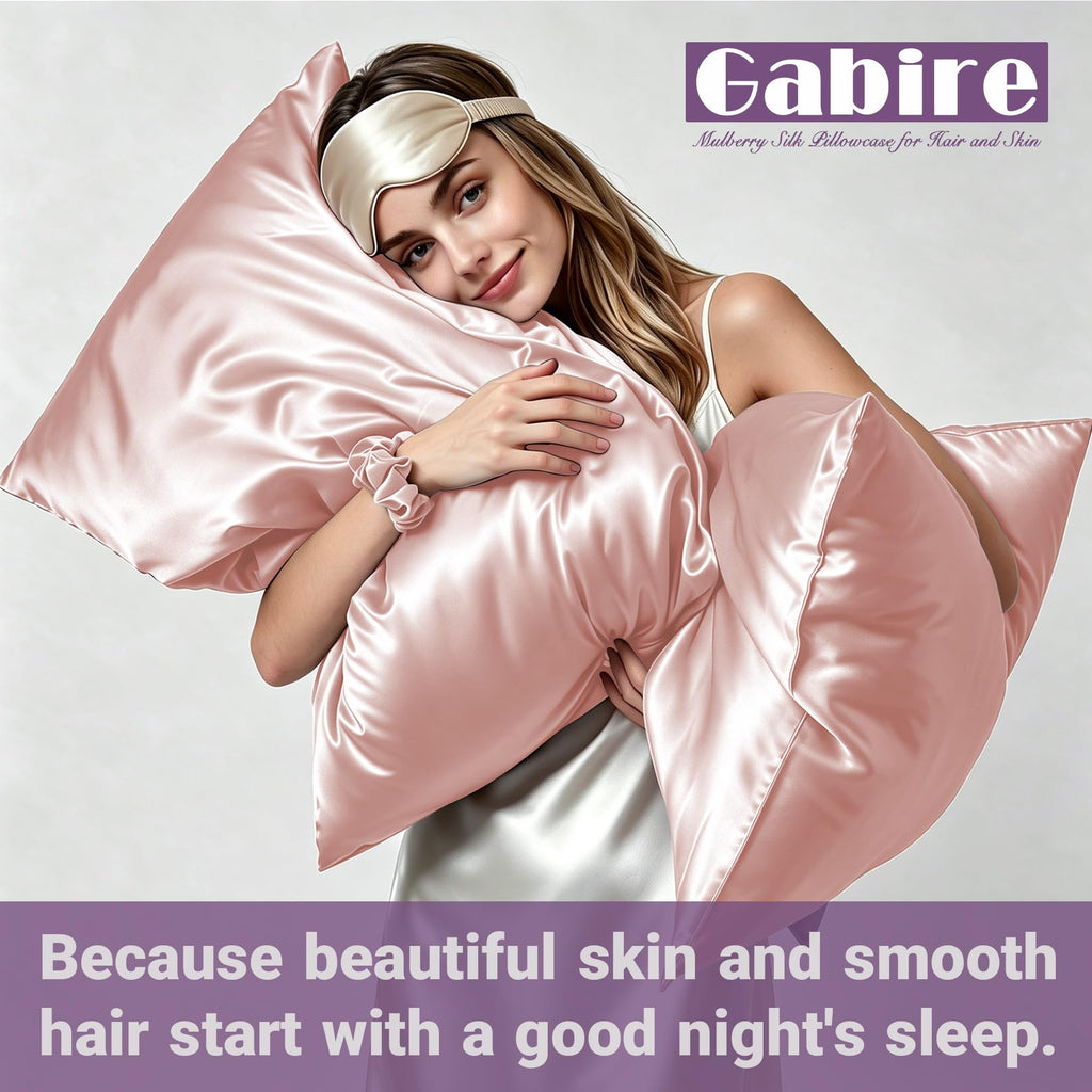 Gabire Mulberry Silk Pillowcases Set of 2, Both Sides Real Silk Pillowcase for Hair and Skin Prevent Acne Pillowcase Organic Silk Pillow case 2 Pack with Hidden Zipper, Navy Blue, Standard (20"×26")