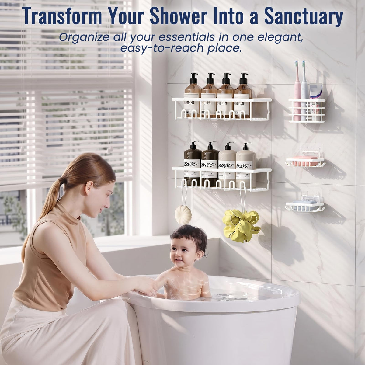 8 Pack Adhesive Bathroom Holders & Dispensers for Kids & Adults, Black