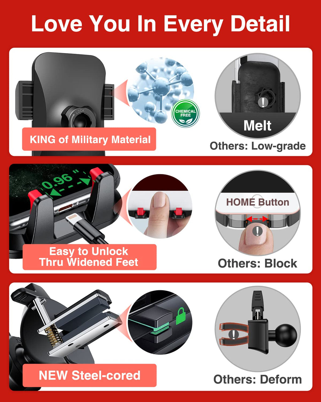 VANMASS【85+LBS Strongest Suction & Military-Grade Ultimate Car Phone Mount【Patent Safety Certs】 Cell Phone Holder for Dash Windshield Vent for iPhone 18 17 Pro Max Automobile Interior Sets, Ink Black