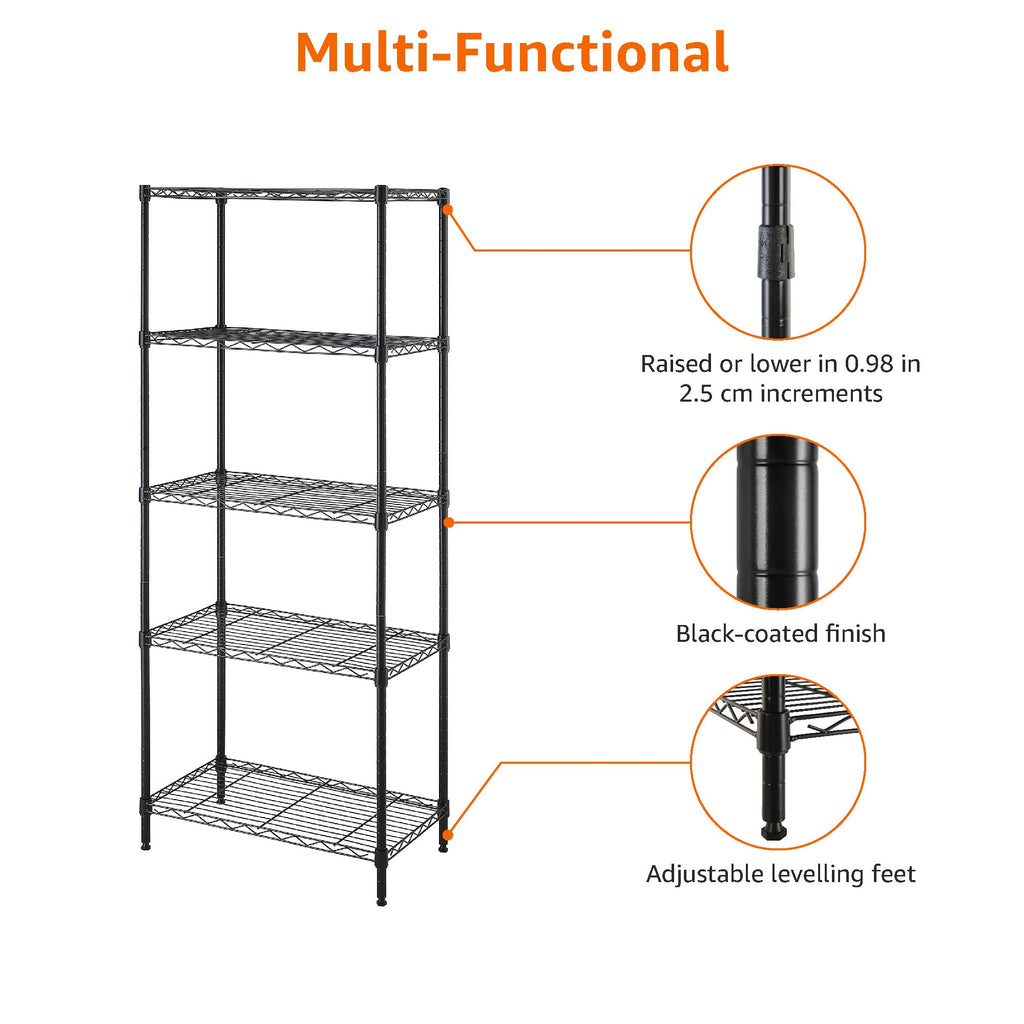 Amazon Basics 5-Shelf Tower Adjustable Storage Shelving Unit, Chrome, 16" x 16" x 54", 150 lbs Per Shelf