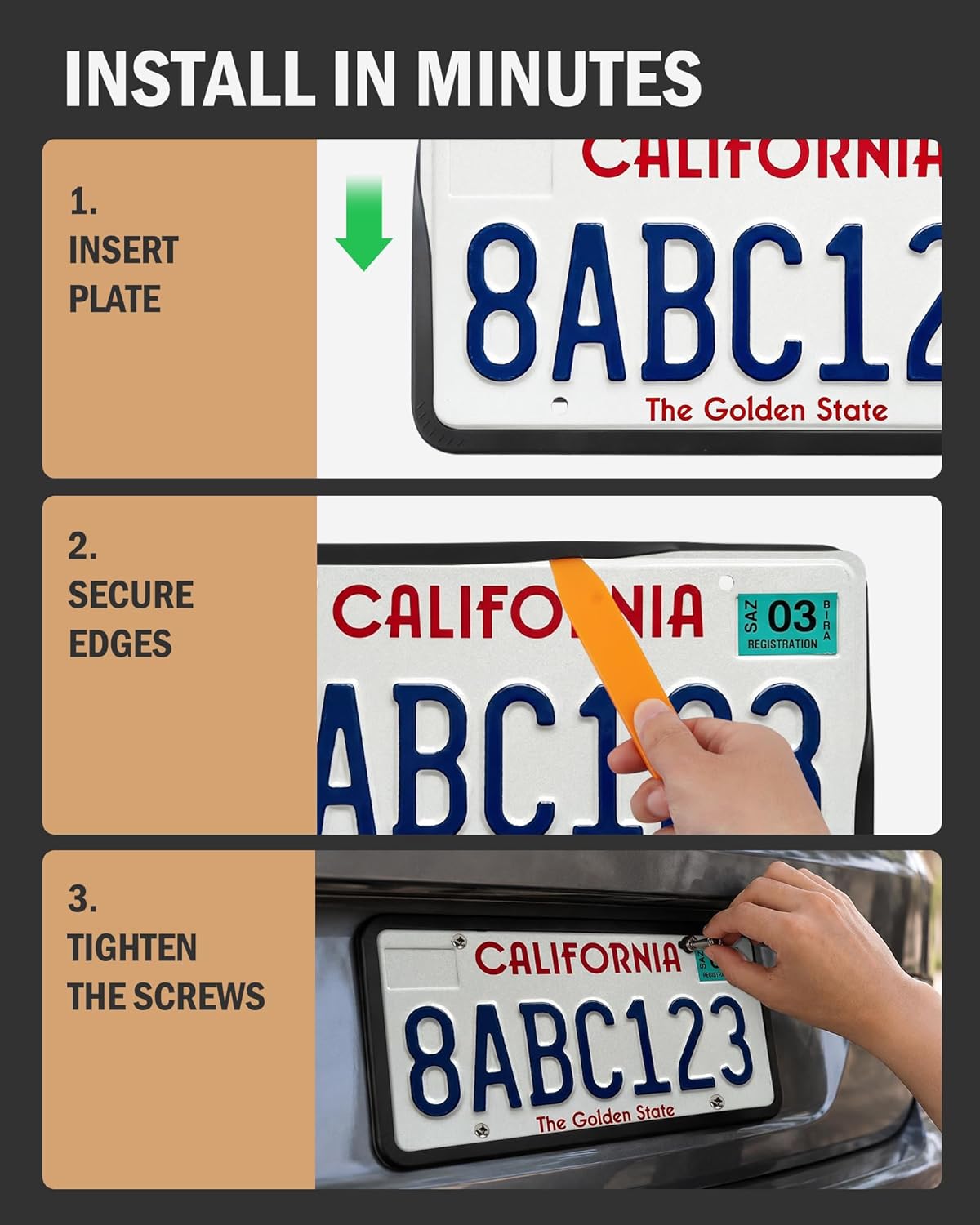 Aujen Silicone License Plate Frames Black, 1 Pack Car License Plate Frame, Universal US Car Black License Plate Holders Brackets Rust-Proof, Rattle-Proof, Weather-Proof Car Accessories(Black)