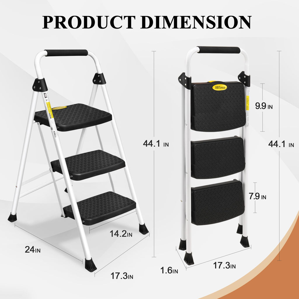 HBTower Step Ladder, Folding Step Stool with Wide Anti-Slip Pedal