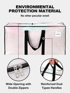 HOMESURE Supports 200lbs Heavy Duty Moving Bags - Strong Zipper & Wrap-Around Handles - Water-Resistant Storage Totes, Durable Alternative to Moving Boxes - 4 Pack - Semi-Transparent