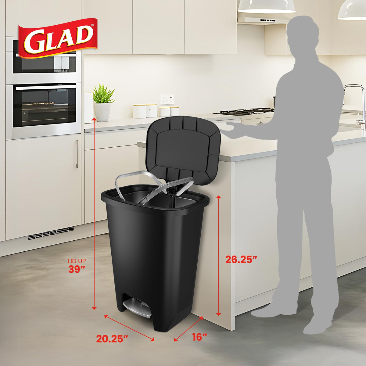 Glad Trash Can with Clorox Odor Protection | Plastic Bin, 13 Gal, Black