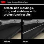 3M Super-Strength Molding Tape, 1/2 in x 15 ft, Double-Sided Adhesive, Permanently Attaches Side Moldings, Trim and Emblems to Interior and Exterior of Vehicles (03614), Gray