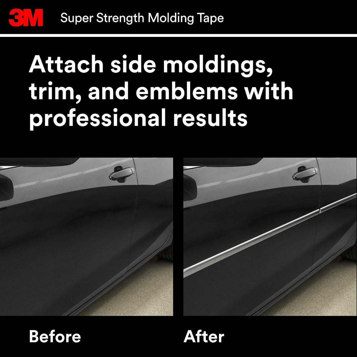 3M Super-Strength Molding Tape, 1/2 in x 15 ft, Double-Sided Adhesive, Permanently Attaches Side Moldings, Trim and Emblems to Interior and Exterior of Vehicles (03614), Gray