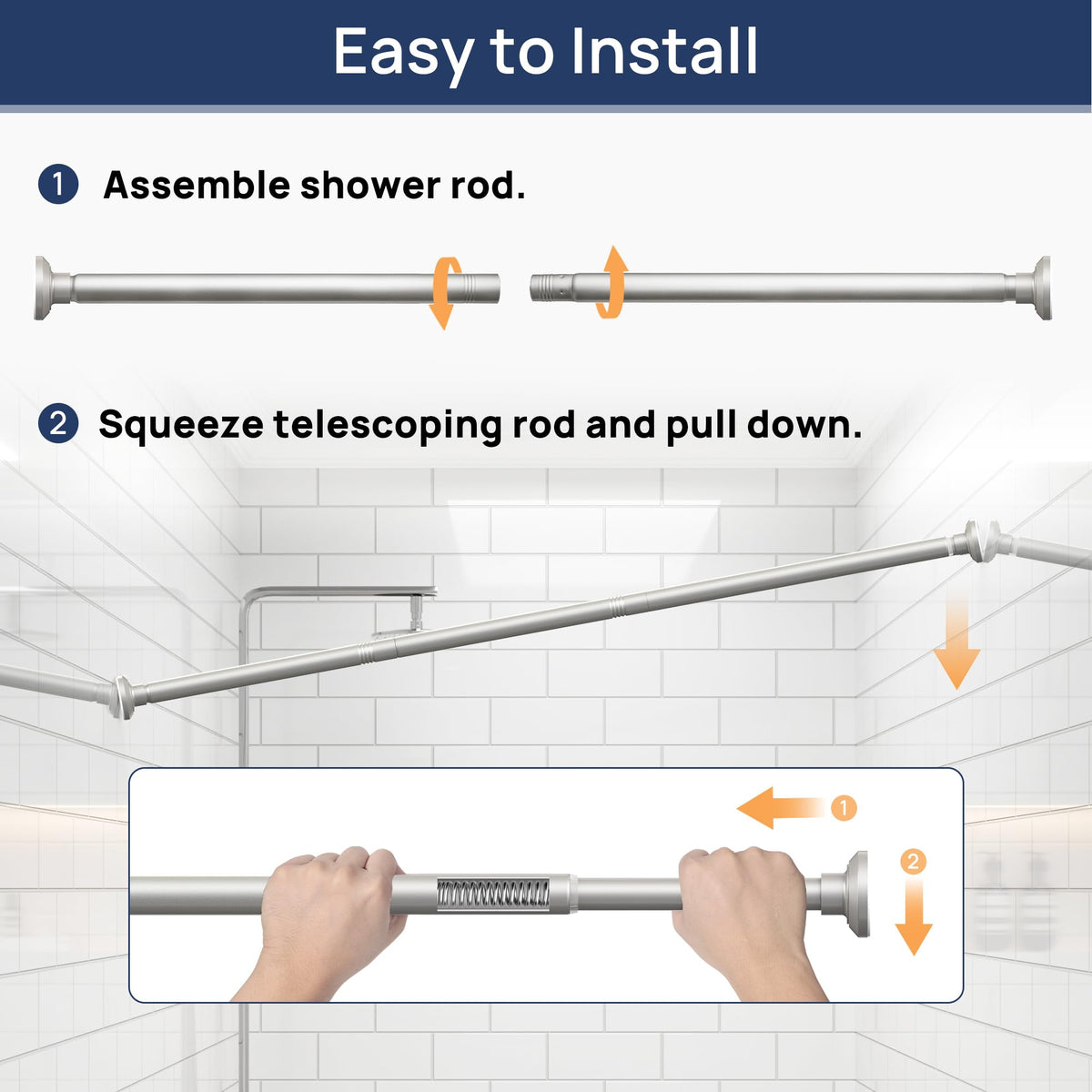 ENJOYBASICS 1" Black Shower Curtain Rod, 30-52" Adjustable, Secure Tension