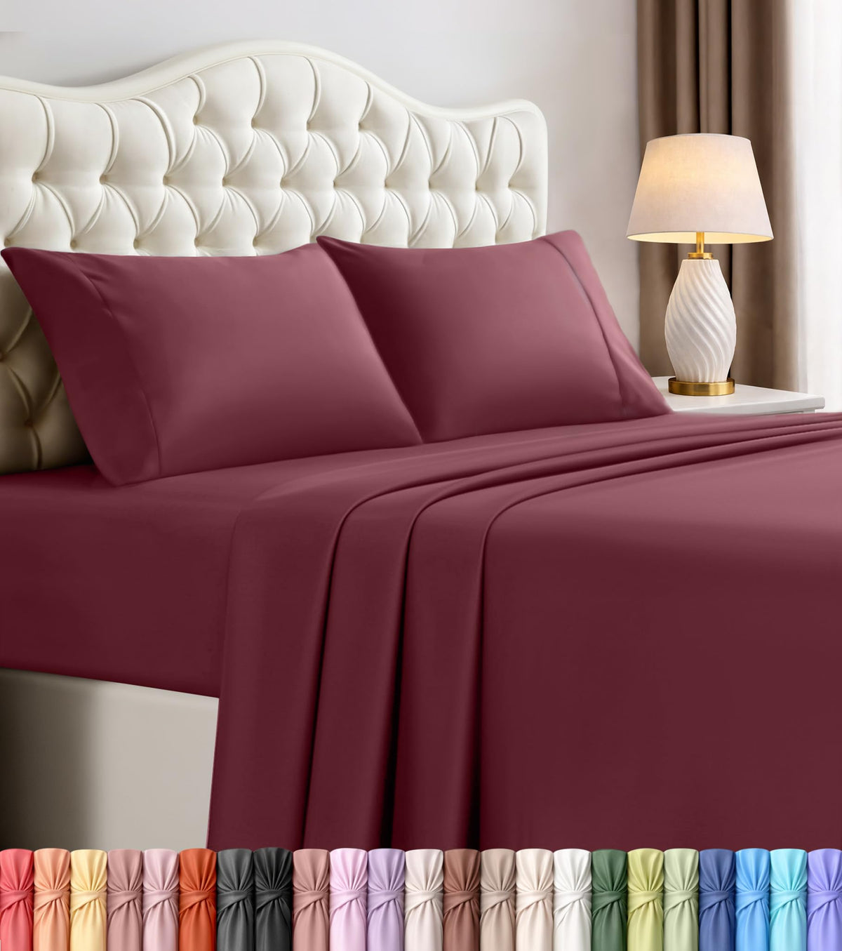 Queen Sheet Set, 4 Pieces 16" Deep Pocket Hotel Luxury Sheets, Heather Sage