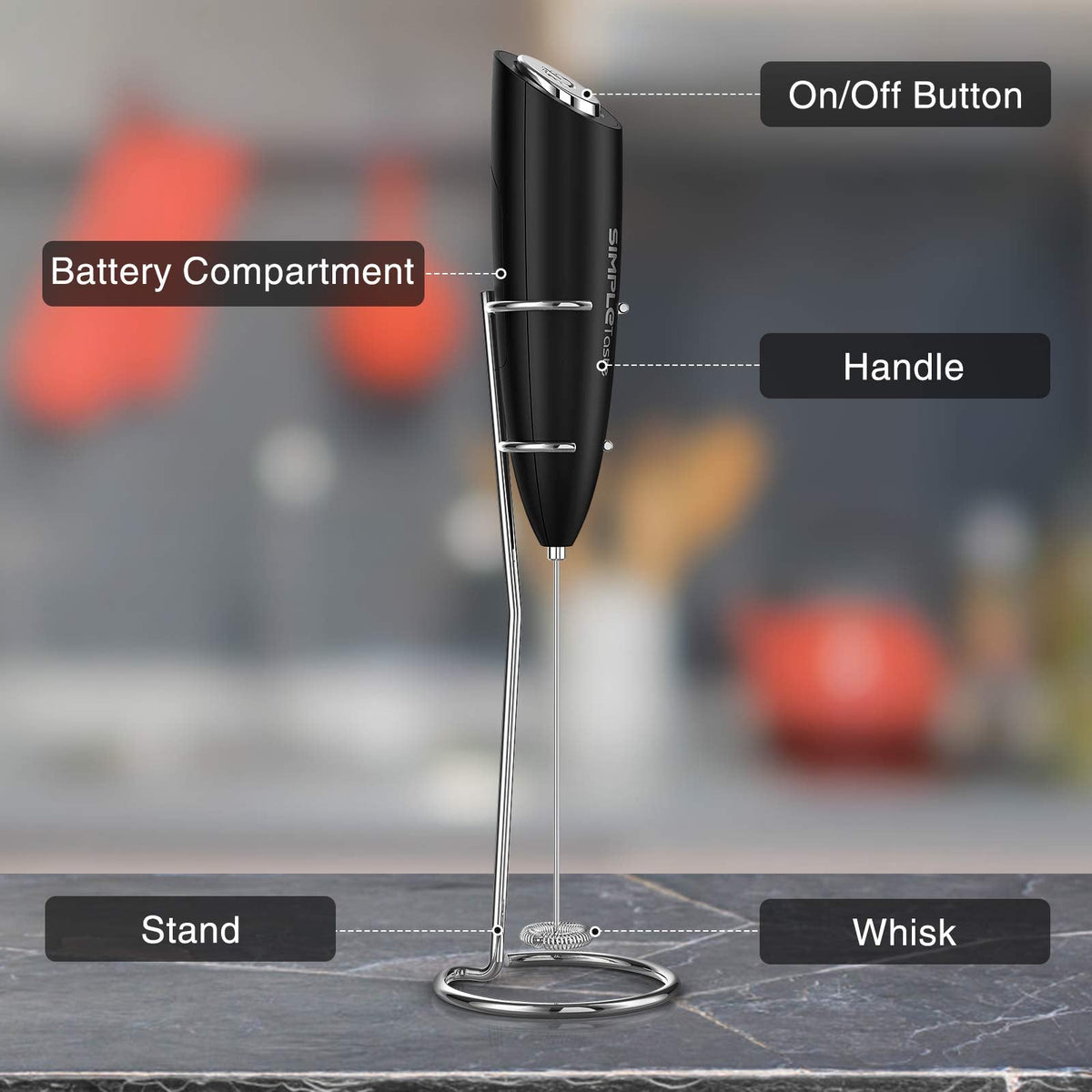 SIMPLETASTE Milk Frother Handheld Electric Foam Maker Battery Operated