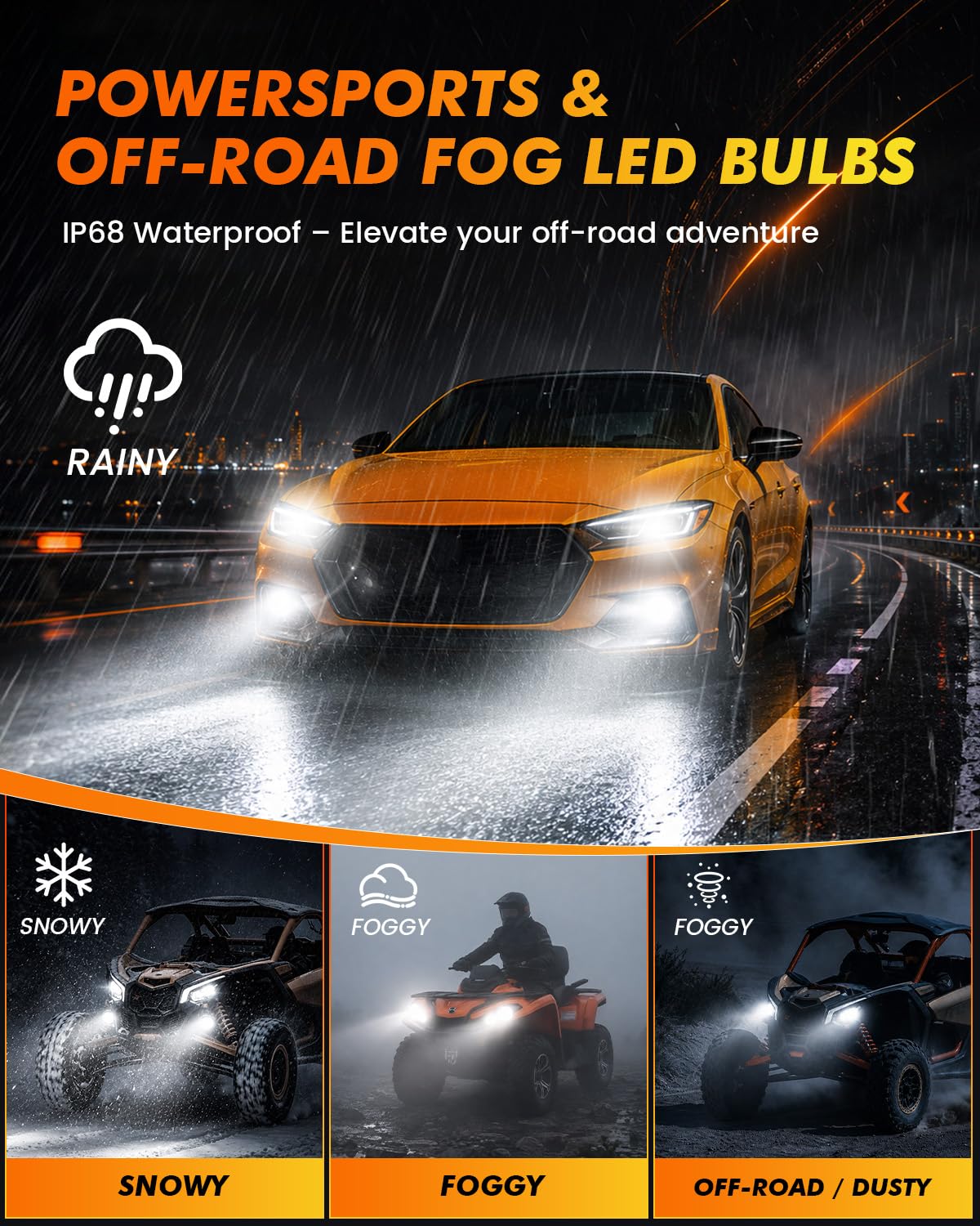 Termitor Laest H4/9003 HB2 Exterior Light Bulbs for Off-road, 15X Brighter 90,000LM, 85K+ hrs, 6500K Cool White, IP68 Waterproof, 1:1 OEM Size, 3 Minute Installation, Pack of 2