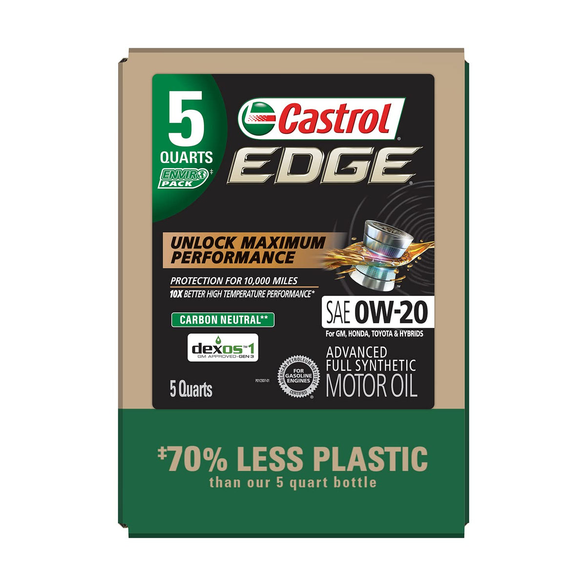 Castrol EDGE 0W-20 Advanced Full Synthetic Motor Oil, 5 Quarts