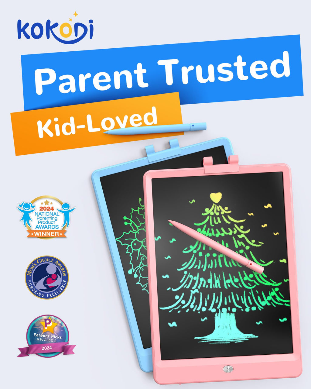 KOKODI LCD Writing Tablet, 12 Inch Colorful Toddler Doodle Board Drawing Tablet, Erasable Reusable Electronic Drawing Pads, Educational and Learning Toy for 3-6 Years Old Boy and Girls(Blue)
